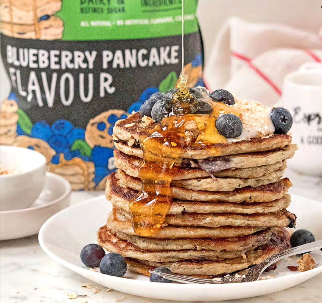 Blueberry Oatmeal Protein Pancakes