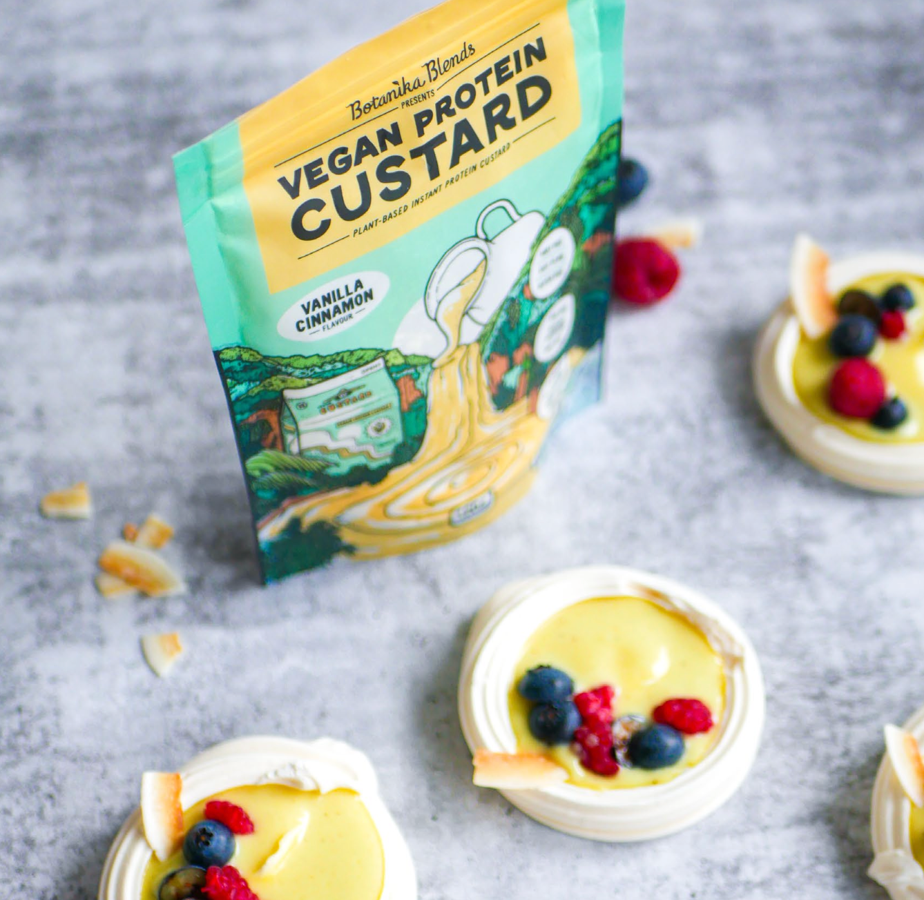 Vegan Custard & Berry Meringue Nests
