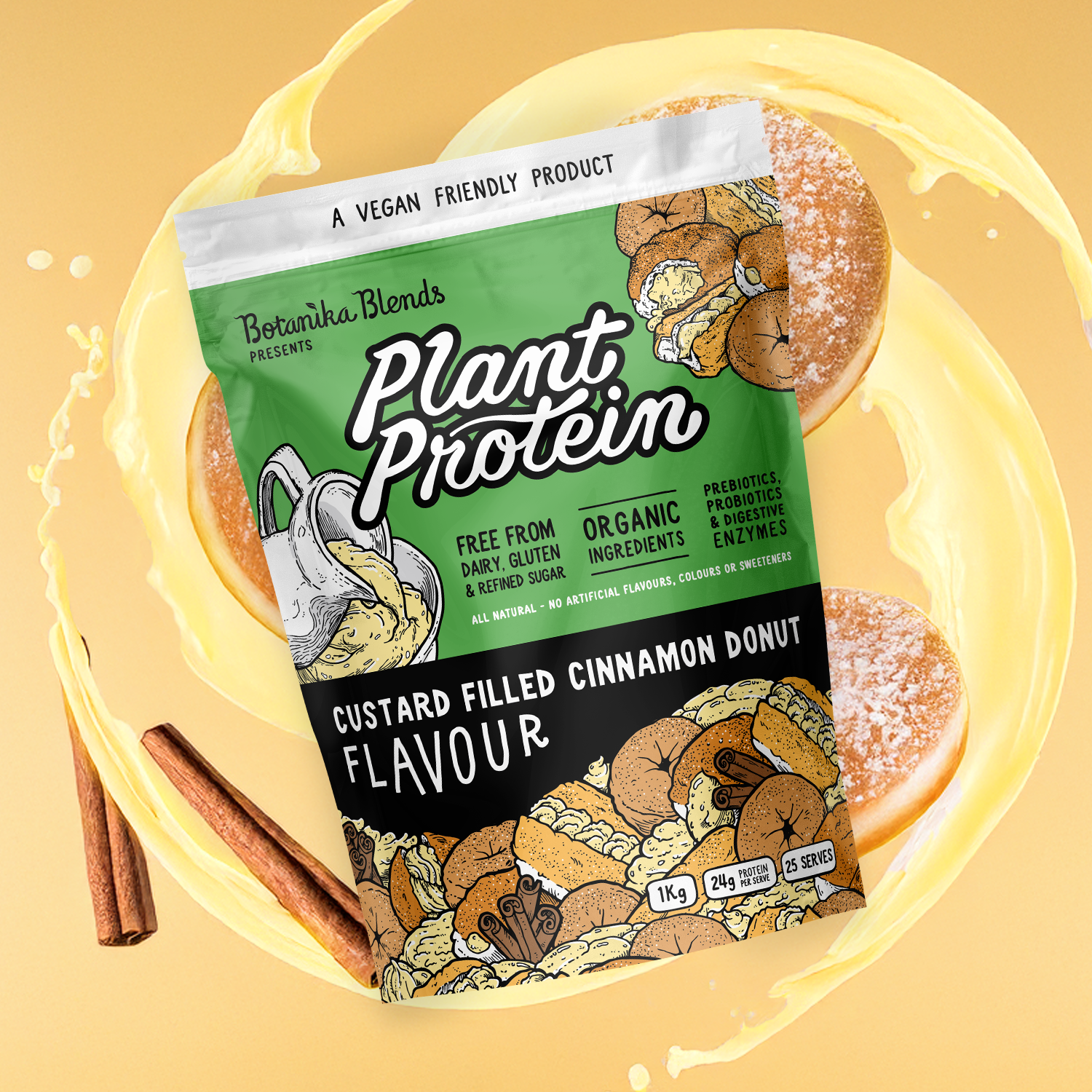 PLANT PROTEIN – CUSTARD FILLED CINNAMON DONUT